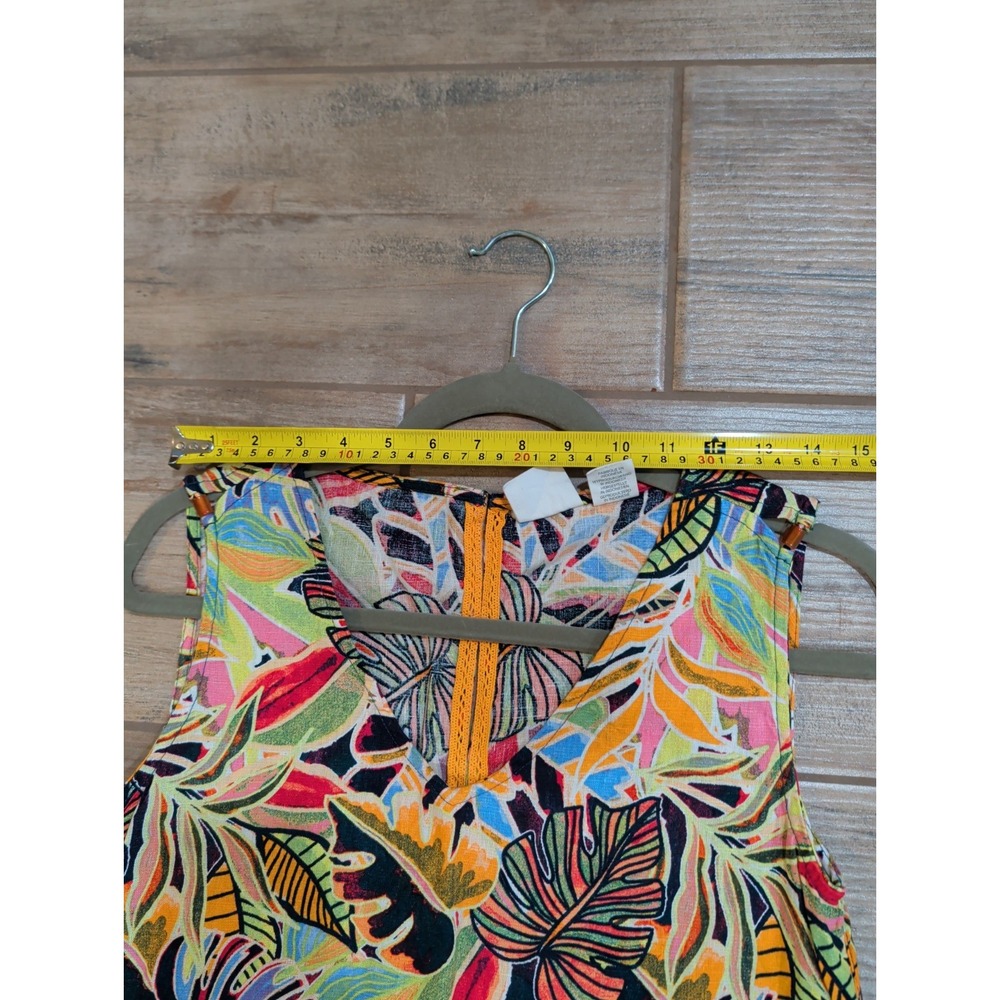 C&C California Shift Dress Womens XS Multicolor Tropical Leaf Linen Pockets - Picture 12 of 16